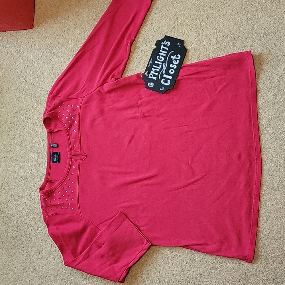 Rafaella 1X Red Beaded Top 3/4 Sleeve
